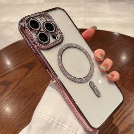 iPhone 15 Pro MagSafe cover with rhinestones - Pink