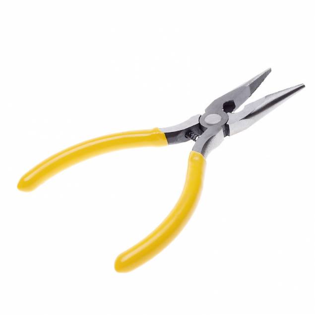 Pointed pliers with serrated grip surfaces and cutting edge - 13 cm - Yellow
