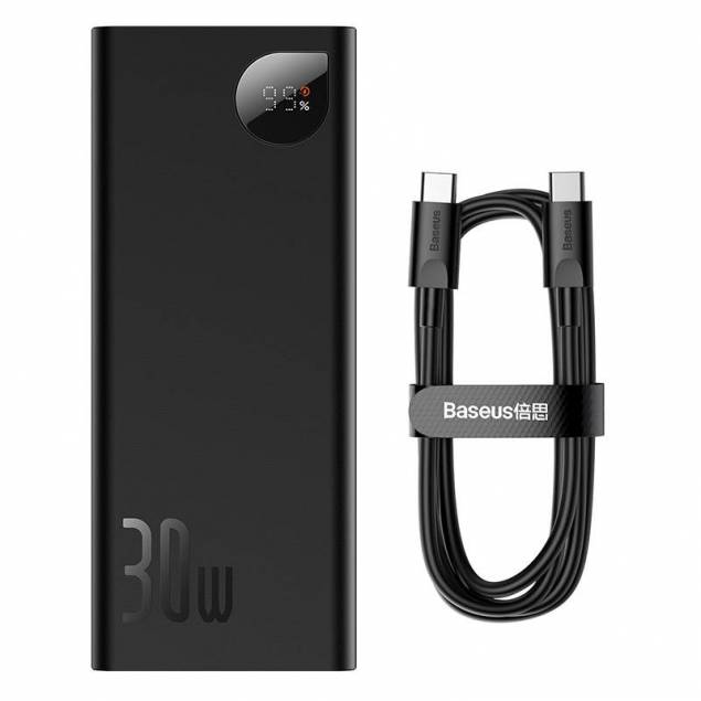 Baseus Adaman Metal 30W PD Powerbank with USB-C Cable - 20,000mAh - Black