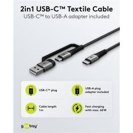  Goobay 2-in-1 rugged woven multicable USB/USB-C to USB-C - 60W - 1 meter