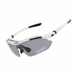  RockBros polarized cycling glasses with 4 lenses, case, and prescription lens frame - White