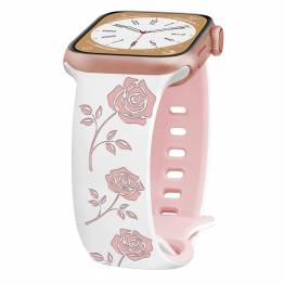  Silicone strap for Apple Watch 42/44/45/49mm with engraved roses - White/Pink