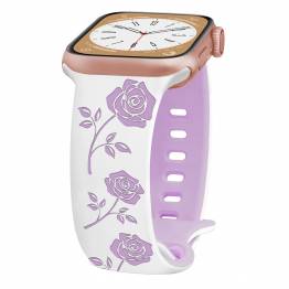  Silicone strap for Apple Watch 42/44/45/49mm with engraved roses - White/Purple