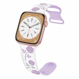 Silicone strap for Apple Watch 42/44/45/49mm with engraved roses - White/Purple