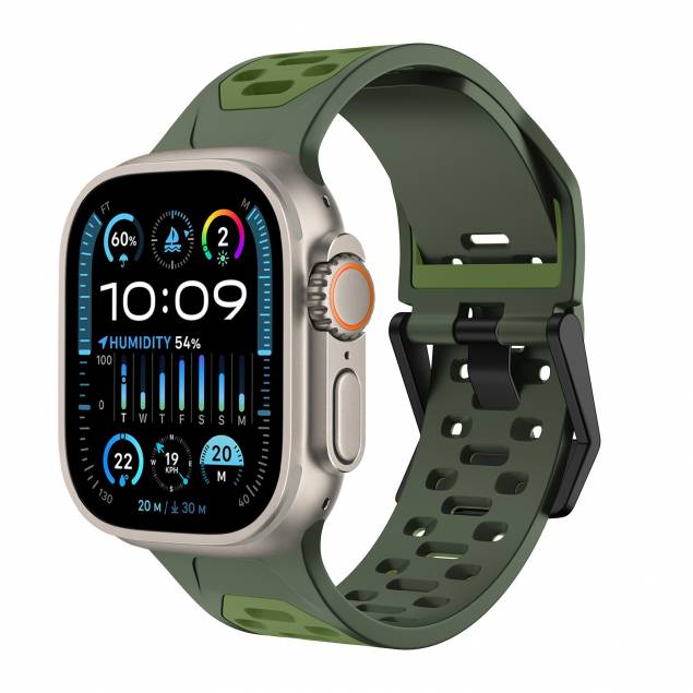 2-colored silicone strap for Apple Watch 42/44/45/49mm - Army green/Green