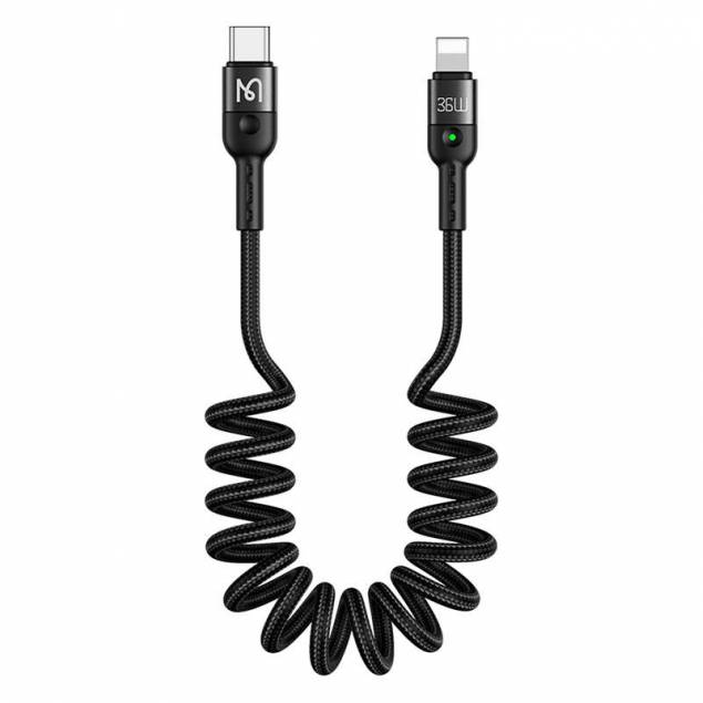 Mcdodo USB-C to Lightning spiral cable from 43 to 180 cm - Black woven