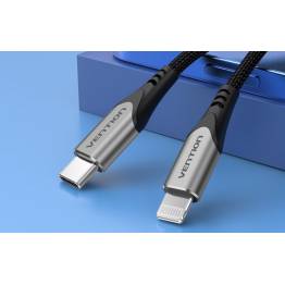  Vention woven MFi USB-C to Lightning cable - 2m - Black/Gray