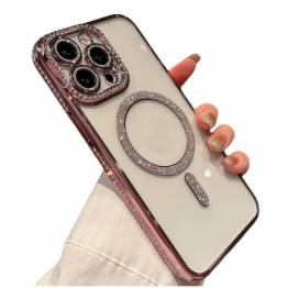 iPhone 15 Pro Max MagSafe cover with rhinestones - Pink