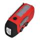 Emergency radio with hand crank, solar cell, flashlight, alarm, and mini power bank - Red