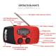 Emergency radio with hand crank, solar cell, flashlight, alarm, and mini power bank - Red