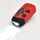 Emergency radio with hand crank, solar cell, flashlight, alarm, and mini power bank - Red