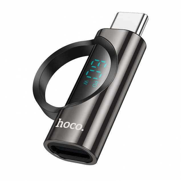 Lightning female to USB-C male adapter with display from hoco - Black