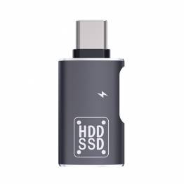 USB-A female to USB-C male with USB-C port for 15W charging - Black