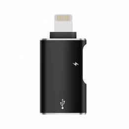 USB-A female to Lightning male with USB-C port for 15W charging - Black