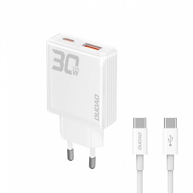 Dudao GaN 30W PD charger USB-C / USB-A incl 1m USB-C cable - White