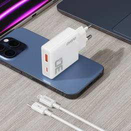  Dudao GaN 30W PD charger USB-C / USB-A incl 1m USB-C cable - White