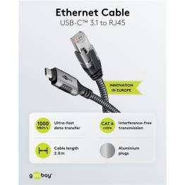  Goobay USB-C 3.1 to RJ45 Ethernet network cable - 1Gbit/s - 2m