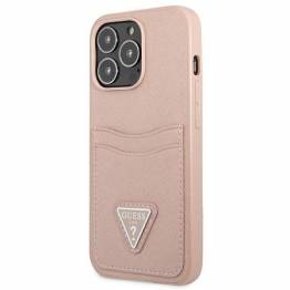  Guess iPhone 13 Pro / 13 pink hardcase SaffianoTriangle Logo kortplads