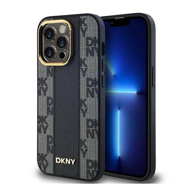 DKNY Læder Ternet Mono Mønster MagSafe Cover til iPhone 13 Pro Max - Sort