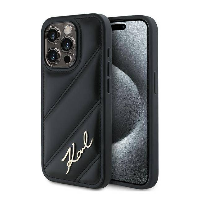 Karl Lagerfeld Diagonal Quildet Script cover til iPhone 13 Pro / 13 - sort