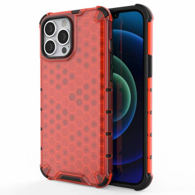 Honeycomb cover med TPU bumper til iPhone 13 Pro Max rød