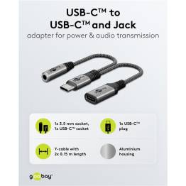  Goobay USB-C to Mini jack 3.5mm female and USB-C female - 60W - 17cm