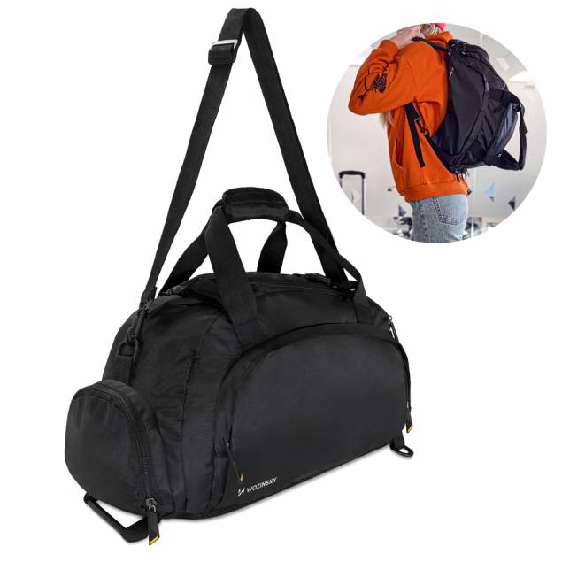 2-in-1 sports bag and backpack in carry-on size - 40x20x25cm - Black