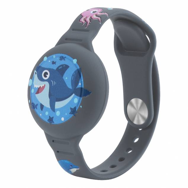 AirTag bracelet for children in silicone with happy shark - Blue-gray