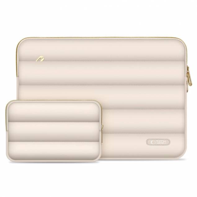 Puffy MacBook 13-14" sleeve with accessory compartment and small accessory bag - Beige