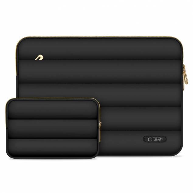 Puffy MacBook 13-14" sleeve with accessory compartment and small accessory bag - Black