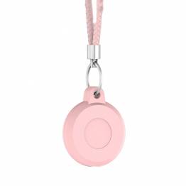 Waterproof AirTag holder with lanyard and braided leather keyring - Pink