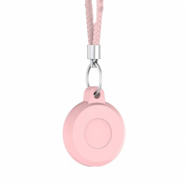 Waterproof AirTag holder with lanyard and braided leather keyring - Pink