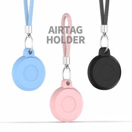  Waterproof AirTag holder with lanyard and braided leather keyring - Pink