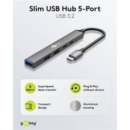  Goobay slim 5-in-1 USB-C 3.2 hub for 2x USB-C and 3x USB-A - 5 Gbit/s