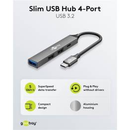  Goobay slim 4-in-1 USB-C hub for 1x USB-C and 3x USB-A - 5Gbit/s