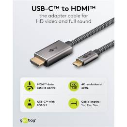  Woven USB-C to HDMI cable from Goobay - 4K@60Hz - 3m