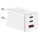 Baseus GaN5 Pro 3-port 2x USB-C and 1x USB including 1m USB-C cable - 65W PD Mac charger - White