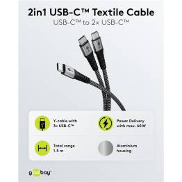  Goobay 2-in-1 woven USB-C Y cable with reinforced connectors - 60W - 1.5m