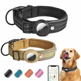  Collar with AirTag holder and reflection for dog - Black - 48-55 cm - XL