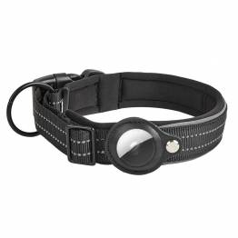 Collar with AirTag holder and reflection for dog - Black - 48-55 cm - XL