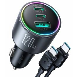 Joyroom powerful 3-port PD QC car charger incl 1.2m USB-C cable - 100W+20W