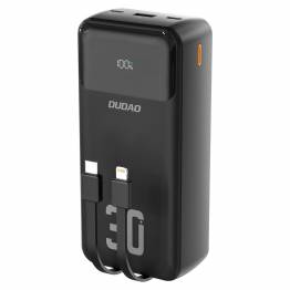 Dudao K15Max powerbank 30,000mAh with USB-C and Lightning cable - 22.5W PD+QC - Black