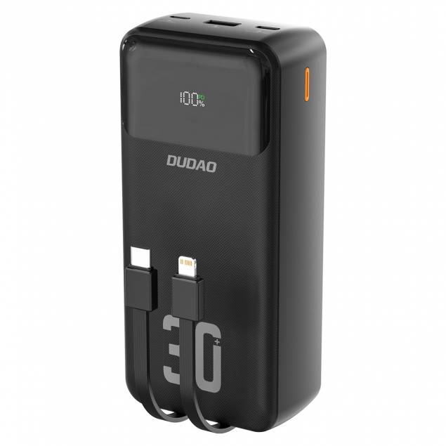 Dudao K15Max powerbank 30,000mAh with USB-C and Lightning cable - 22.5W PD+QC - Black Dudao K15Max powerbank 30,000mAh with USB-C and Lightning cable - 22.5W PD+QC - Black