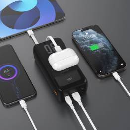  Dudao K15Max powerbank 30,000mAh with USB-C and Lightning cable - 22.5W PD+QC - Black
