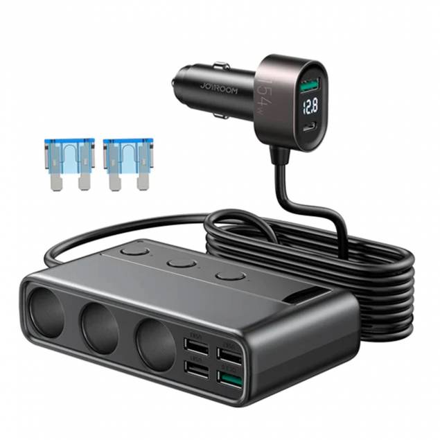 Joyroom 9-port 154W car charger 5x USB-A / 1x USB-C PD 3 x cigarette inputs Joyroom 9-port 154W car charger 5x USB-A / 1x USB-C PD 3 x cigarette inputs