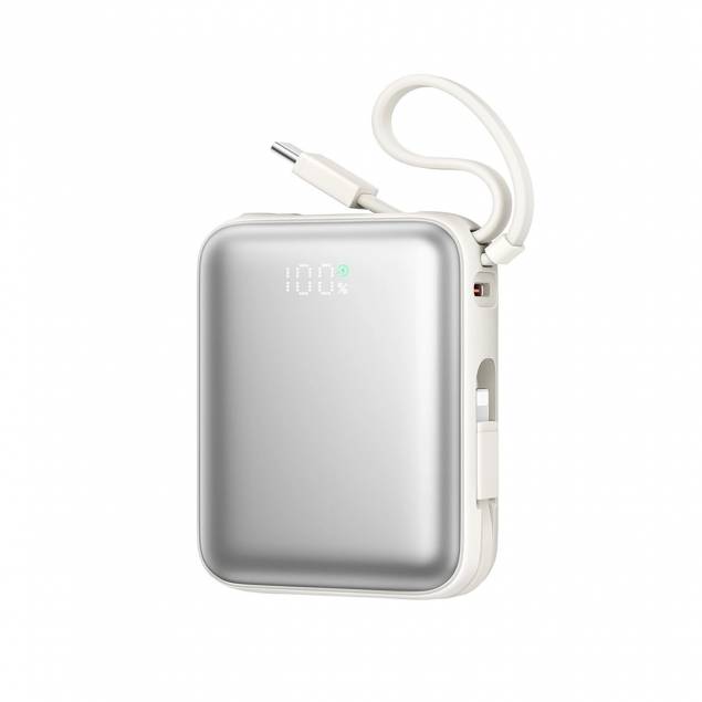 Joyroom mini power bank with USB-C and Lightning cable - 10,000mAh - 22.5W PD - White Joyroom mini power bank with USB-C and Lightning cable - 10,000mAh - 22.5W PD - White