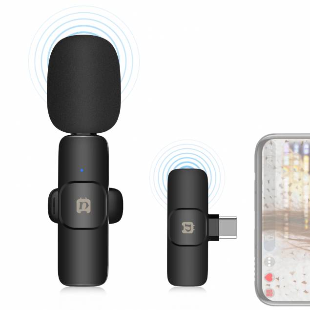 Wireless Clip-on Microphone with USB-C and USB-C Port for Charging Mobile Wireless Clip-on Microphone with USB-C and USB-C Port for Charging Mobile