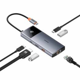  Baseus USB-C 6-in-1 hub: 2xUSB, 2xUSB-C 100W PD, HDMI and RJ45 and On/Off button for screen