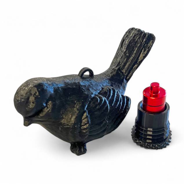 Bird geocache container with space for bison - 11cm - 3D printed - Black