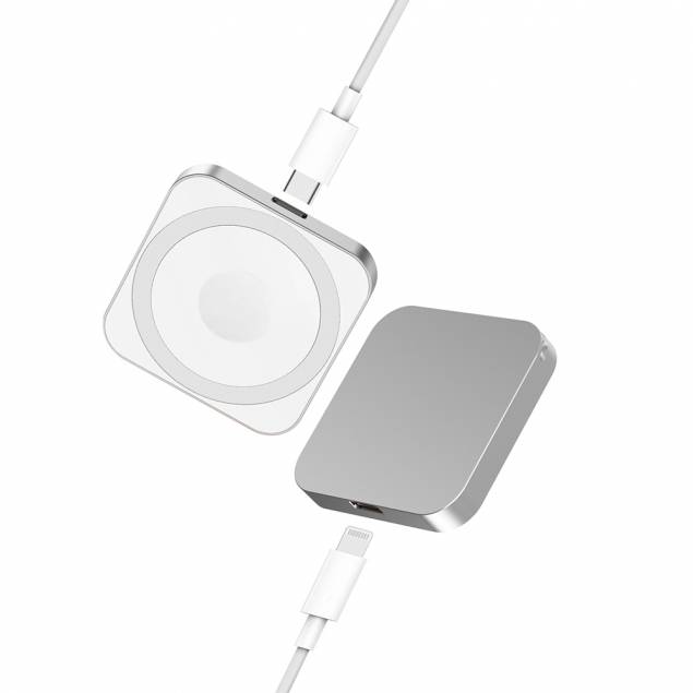 Pocket-size 3-in-1 Qi wireless charger - silver Pocket-size 3-in-1 Qi wireless charger - silver